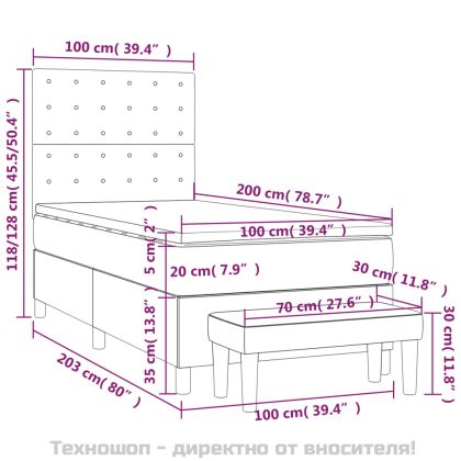 Боксспринг легло с матрак, черно, 100x200 см, изкуствена кожа
