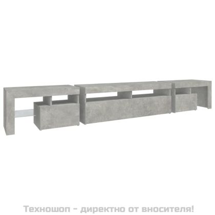 ТВ шкаф с LED осветление, бетонно сив, 260x36,5x40 см