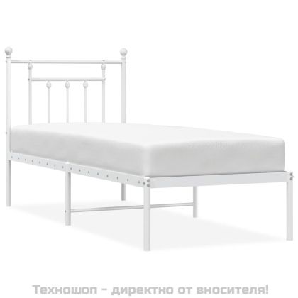 Метална рамка за легло, без матрак, с табла, бяла, 75x190 см