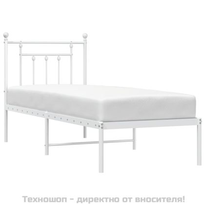 Метална рамка за легло, без матрак, с табла, бяла, 75x190 см