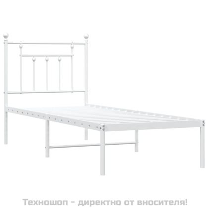 Метална рамка за легло, без матрак, с табла, бяла, 75x190 см