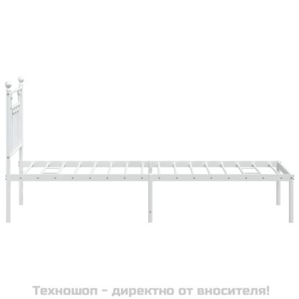 Метална рамка за легло, без матрак, с табла, бяла, 75x190 см
