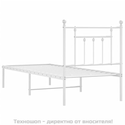 Метална рамка за легло, без матрак, с табла, бяла, 75x190 см