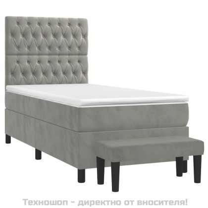 Боксспринг легло с матрак, светлосиво, 100x200 см, кадифе