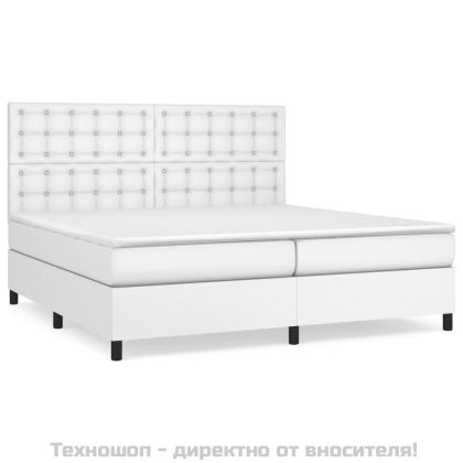 Боксспринг легло с матрак, бяло, 200x200 см, изкуствена кожа