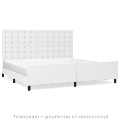 Рамка за легло с табла, бяла, 200x200 см, изкуствена кожа