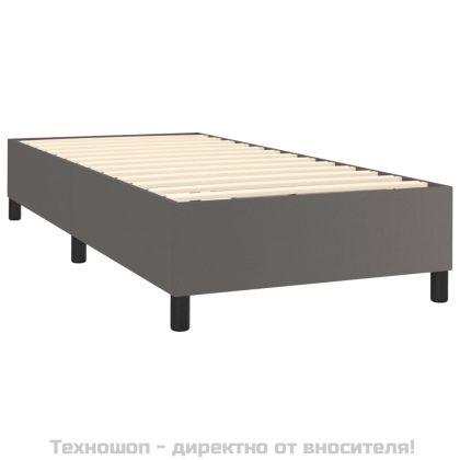 Боксспринг легло с матрак, сиво,90x200 см, изкуствена кожа