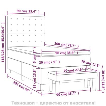 Боксспринг легло с матрак, черно, 90x200 см, изкуствена кожа