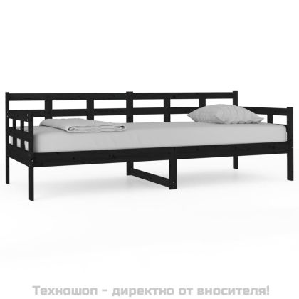 Дневно легло, черно, борово дърво масив, 80x200 см