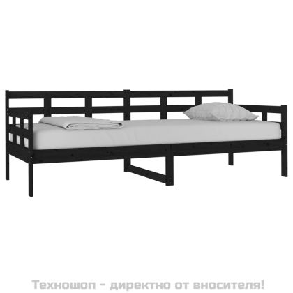Дневно легло, черно, борово дърво масив, 80x200 см