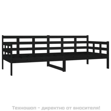 Дневно легло, черно, борово дърво масив, 80x200 см