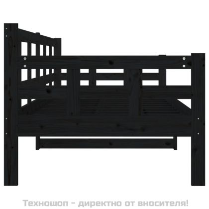 Дневно легло, черно, борово дърво масив, 80x200 см