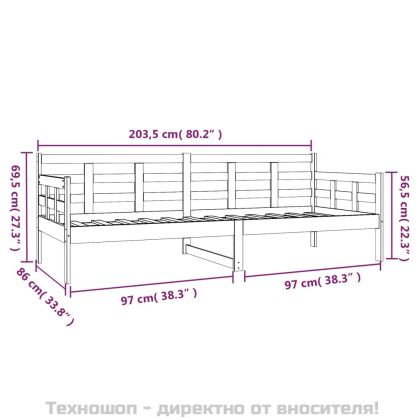 Дневно легло, черно, борово дърво масив, 80x200 см