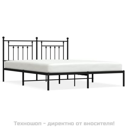 Метална рамка за легло с горна табла, черна, 183x213 см
