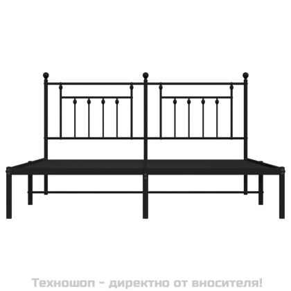 Метална рамка за легло с горна табла, черна, 183x213 см