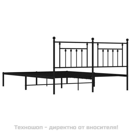 Метална рамка за легло с горна табла, черна, 183x213 см