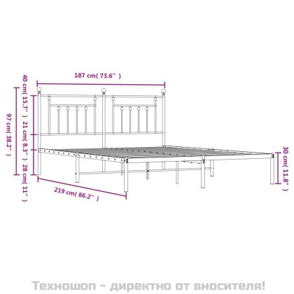 Метална рамка за легло с горна табла, черна, 183x213 см