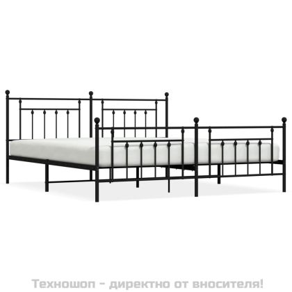 Метална рамка за легло с горна и долна табла, черна, 193x203 см