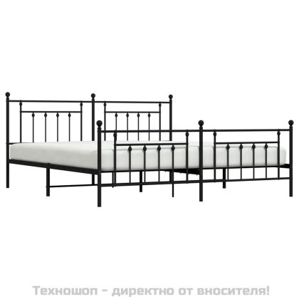 Метална рамка за легло с горна и долна табла, черна, 193x203 см