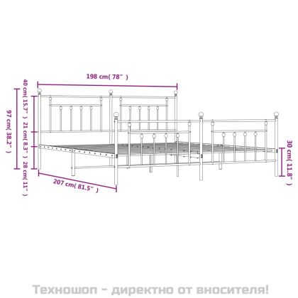 Метална рамка за легло с горна и долна табла, черна, 193x203 см