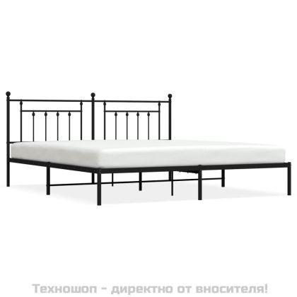 Метална рамка за легло с горна табла, черна, 193x203 см