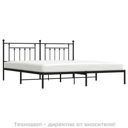 Метална рамка за легло с горна табла, черна, 193x203 см