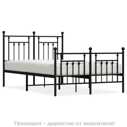 Метална рамка за легло с горна и долна табла, черна, 120x190 см