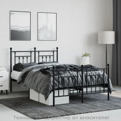 Метална рамка за легло с горна и долна табла, черна, 120x190 см