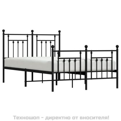Метална рамка за легло с горна и долна табла, черна, 120x190 см