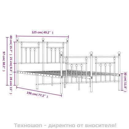 Метална рамка за легло с горна и долна табла, черна, 120x190 см