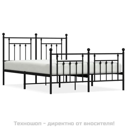 Метална рамка за легло с горна и долна табла, черна, 140x190 см