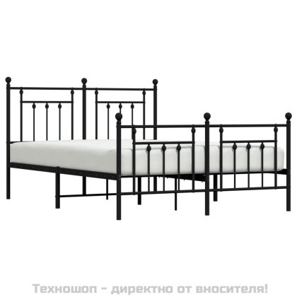Метална рамка за легло с горна и долна табла, черна, 140x190 см