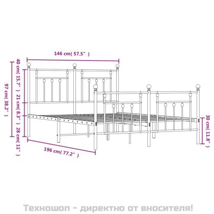 Метална рамка за легло с горна и долна табла, черна, 140x190 см