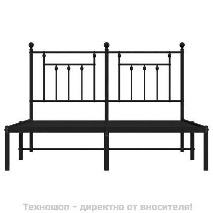 Метална рамка за легло с горна табла, черна, 140x190 см