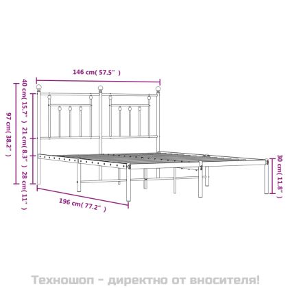 Метална рамка за легло с горна табла, черна, 140x190 см