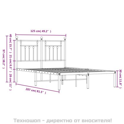 Метална рамка за легло с горна табла, бяла, 120x200 см
