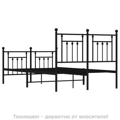Метална рамка за легло с горна и долна табла, черна, 120x200 см