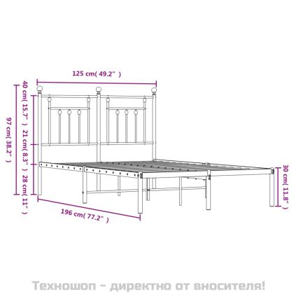 Метална рамка за легло с горна табла, черна, 120x190 см