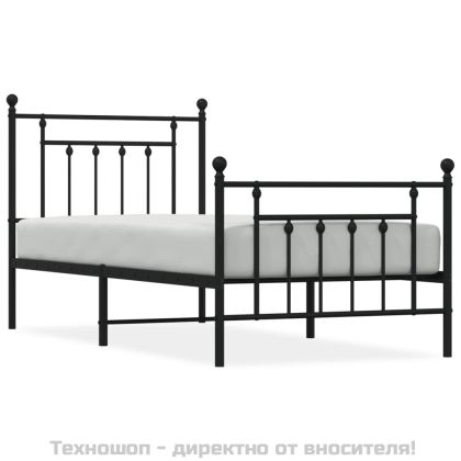 Метална рамка за легло с горна и долна табла, черна, 90x200 см