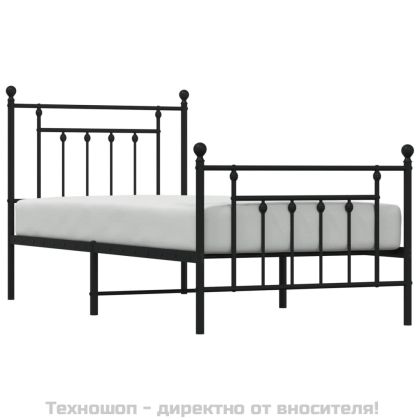 Метална рамка за легло с горна и долна табла, черна, 90x200 см
