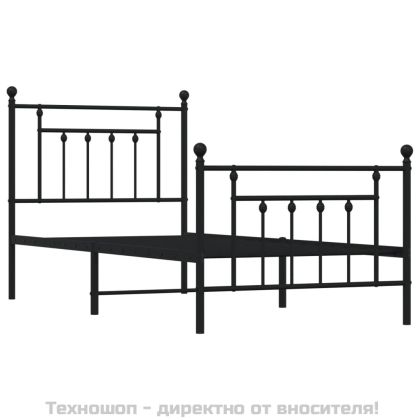 Метална рамка за легло с горна и долна табла, черна, 90x200 см
