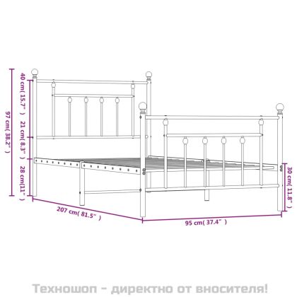 Метална рамка за легло с горна и долна табла, черна, 90x200 см