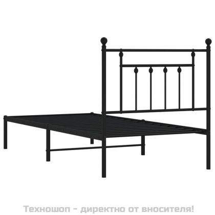 Метална рамка за легло с горна табла, черна, 90x190 см