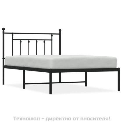 Метална рамка за легло с горна табла, черна, 107x203см