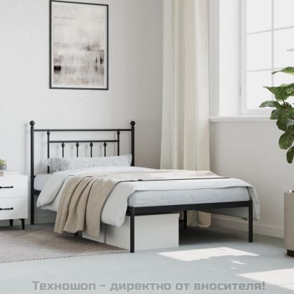 Метална рамка за легло с горна табла, черна, 107x203см