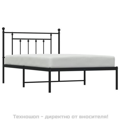 Метална рамка за легло с горна табла, черна, 107x203см
