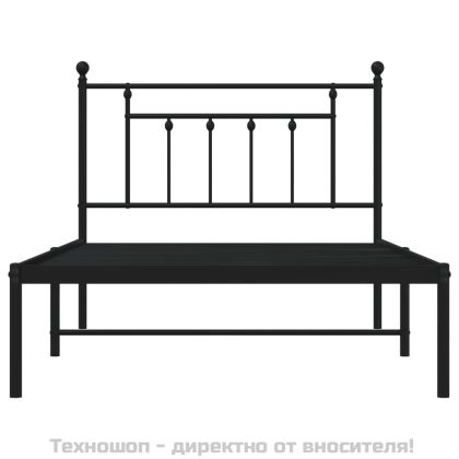 Метална рамка за легло с горна табла, черна, 107x203см