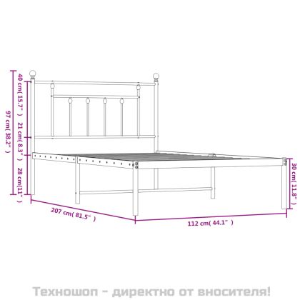 Метална рамка за легло с горна табла, черна, 107x203см