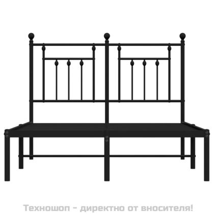 Метална рамка за легло с горна табла, черна, 135x190 см