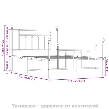 Метална рамка за легло с горна и долна табла, черна, 107x203 см